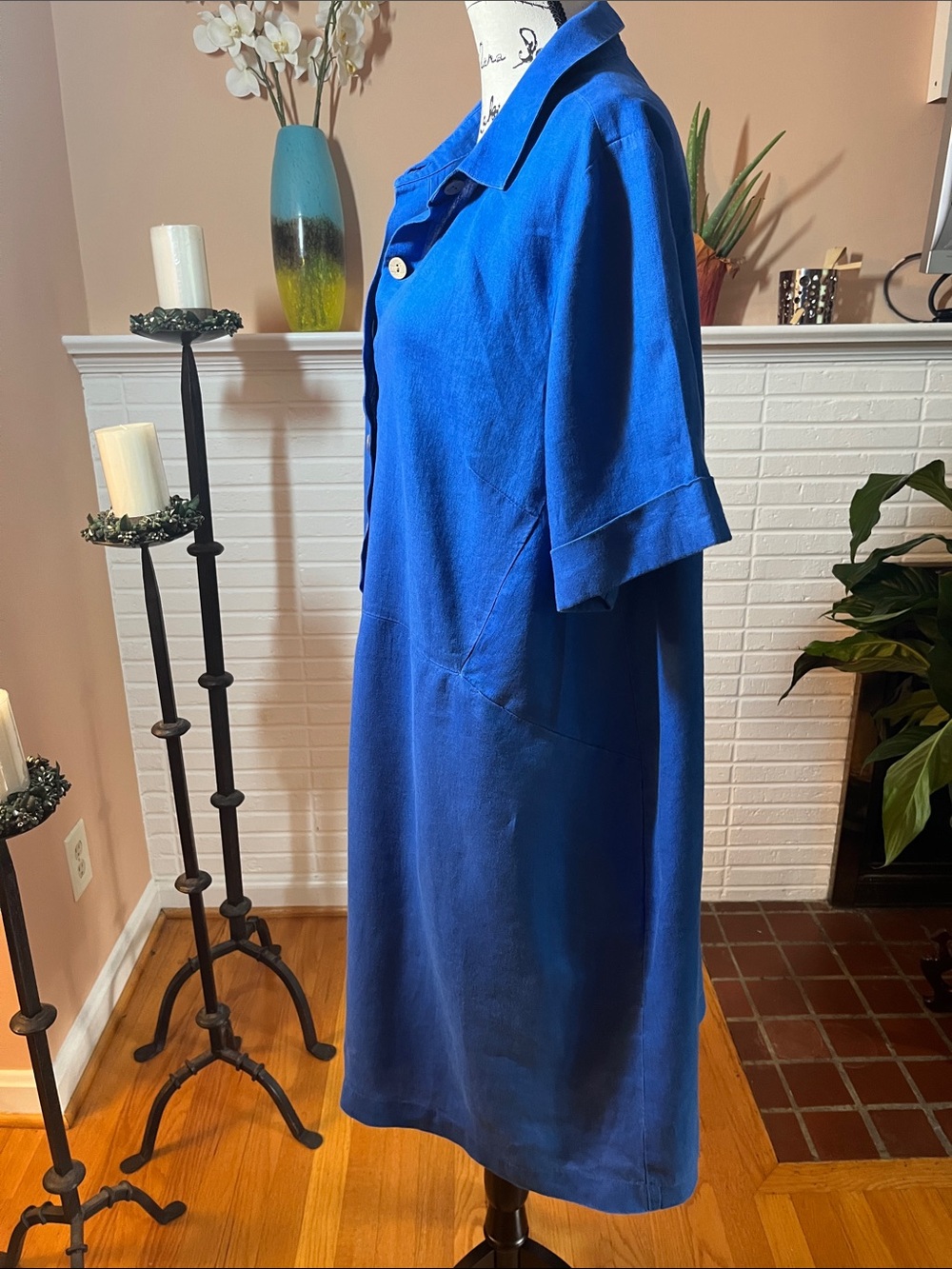 J.Jill Love Linen Bright Royal Blue Collared Button-Front Dress - Picture 6 of 8